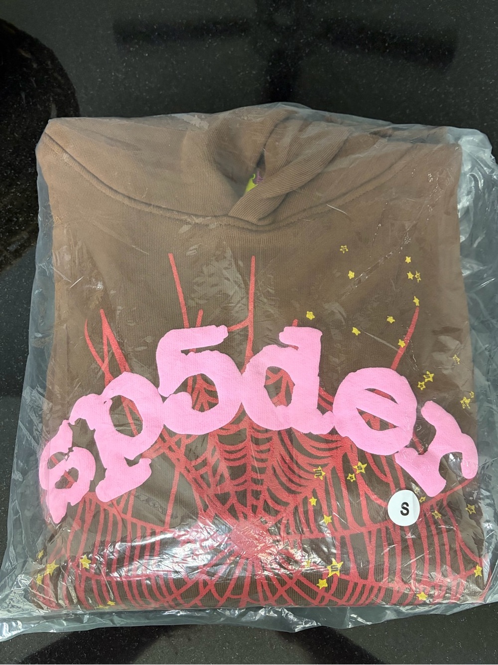 Brown Graphic Hoodie with Pink Web Print - Picture 4 of 4